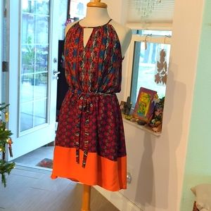 Bar III Mixed Print Halter Neck High-Low Dress